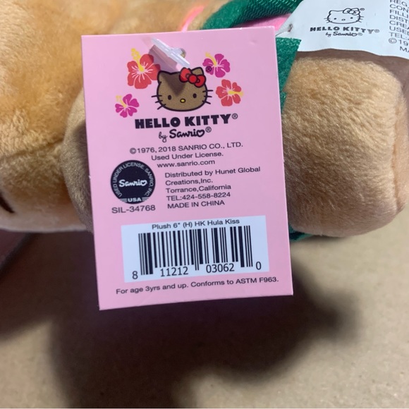 Hello Kitty HAWAII Tan 6” Plush Green Grass Skirt Sanrio NWT - Picture 4 of 5